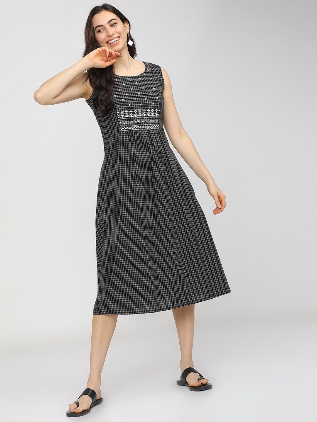 

Vishudh Black Ethnic A-Line Midi Dress