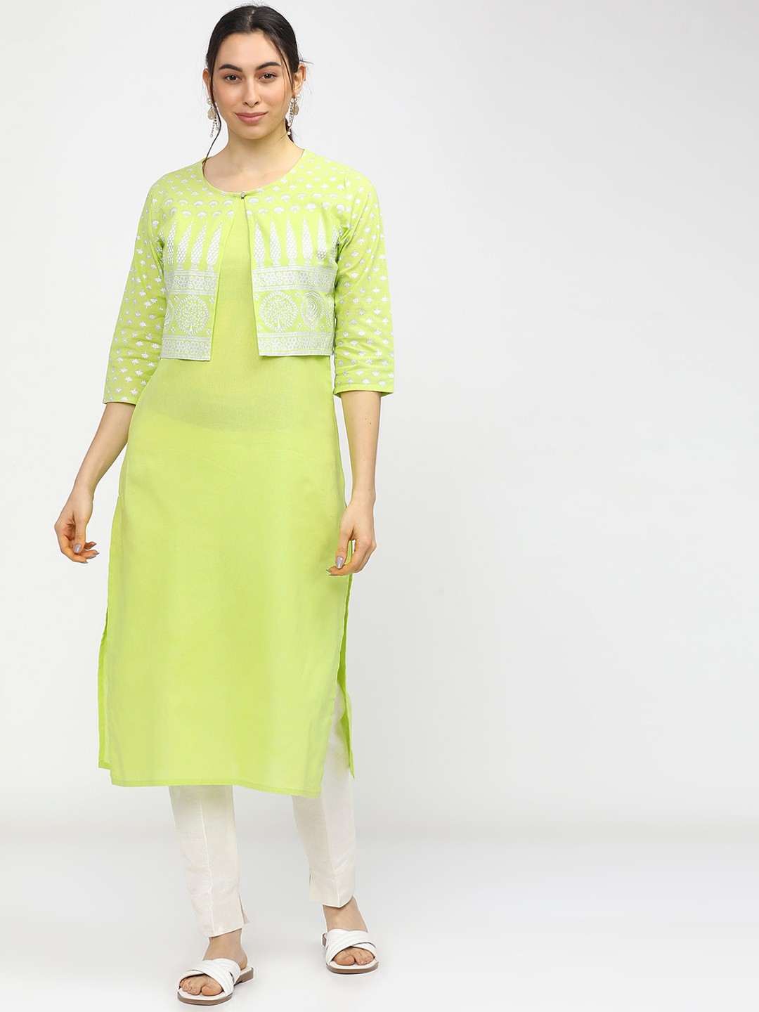 

Vishudh Women Lime Green Striped Kurta