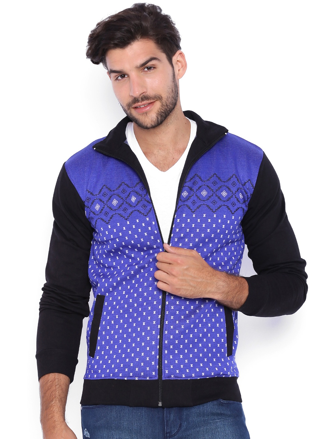 

Campus Sutra Blue & Black Printed Sweatshirt