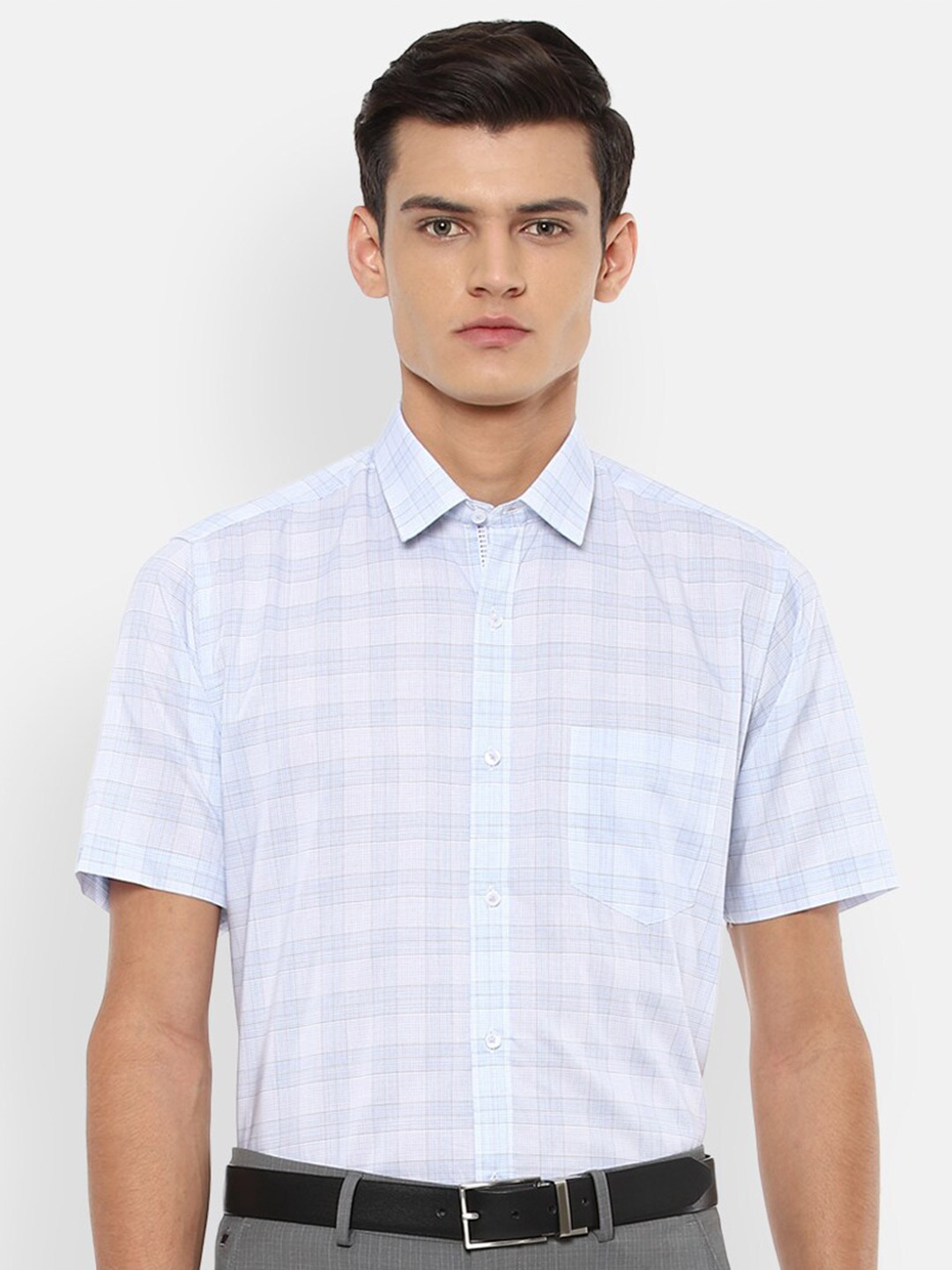

Van Heusen Men Blue Opaque Checked Formal Shirt