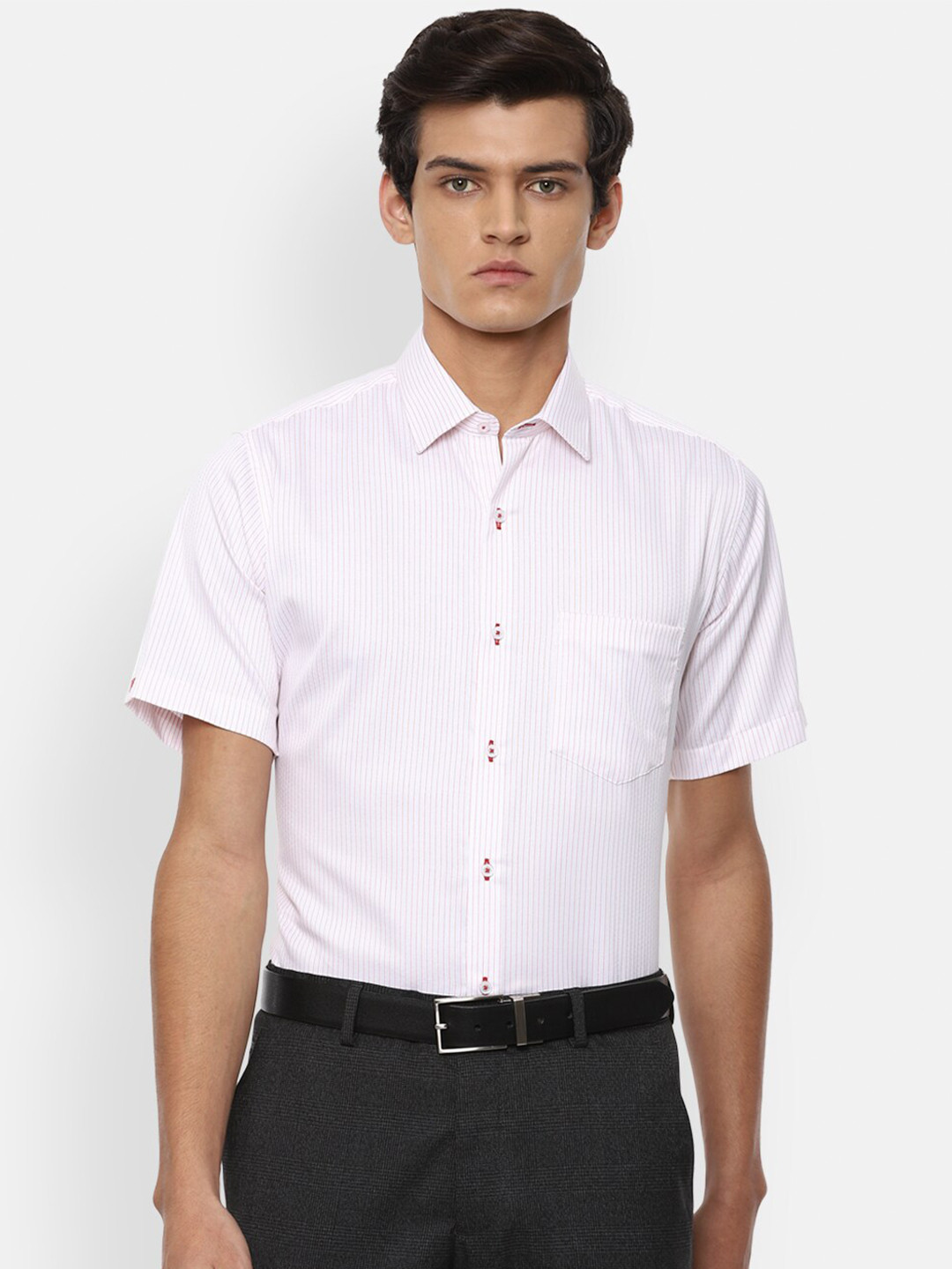 

Van Heusen Men White Opaque Striped Cotton Formal Shirt