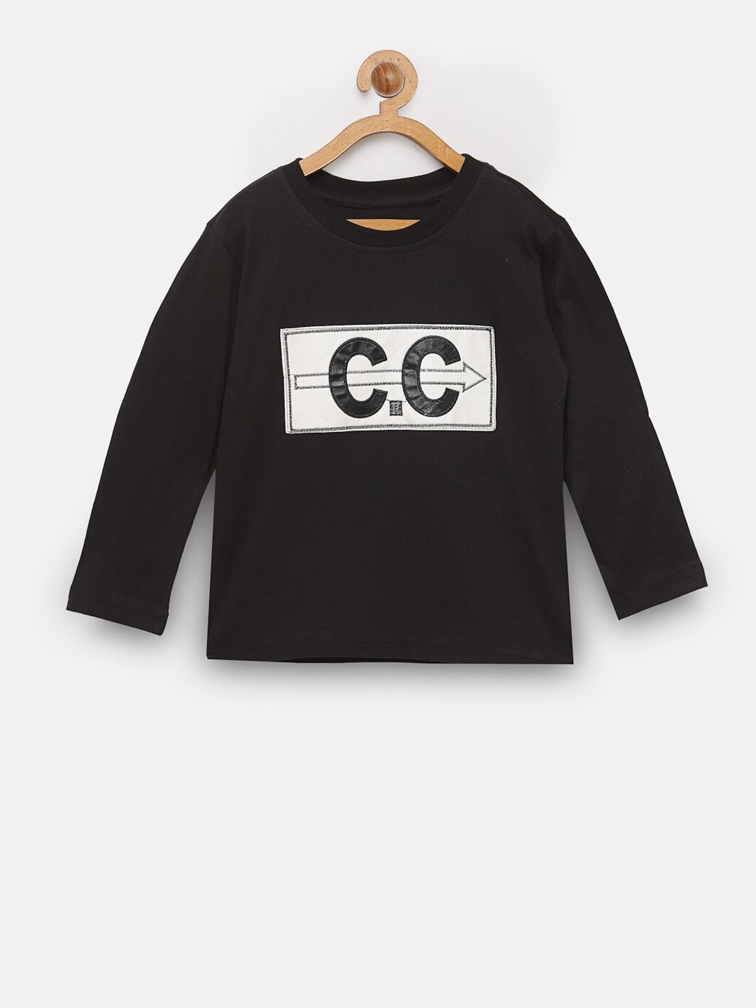 

NYNSH Boys Black Typography Printed Applique T-shirt