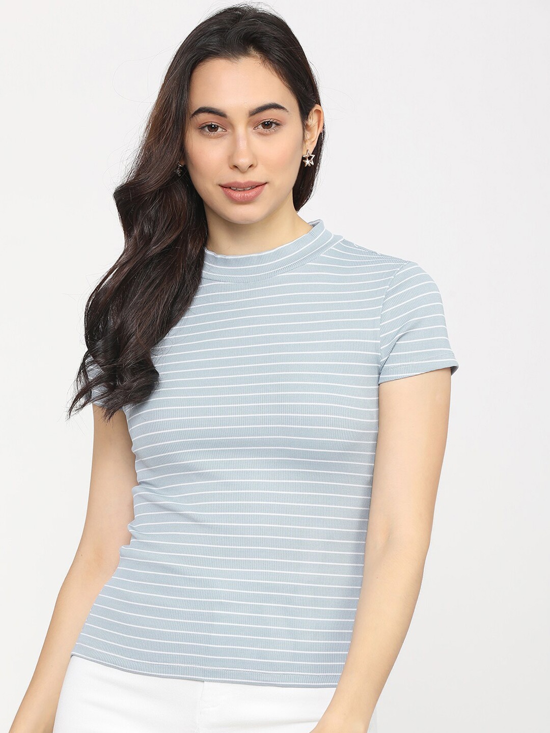 

Tokyo Talkies Blue Striped Regular Top