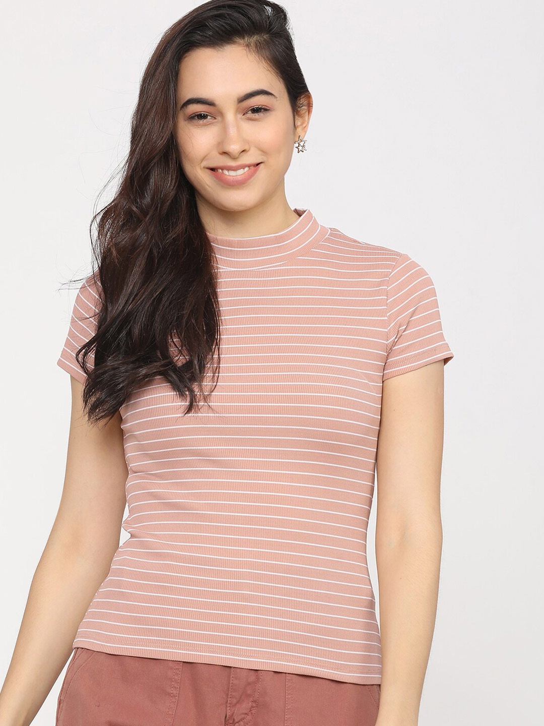 

Tokyo Talkies Pink Striped Regular Top