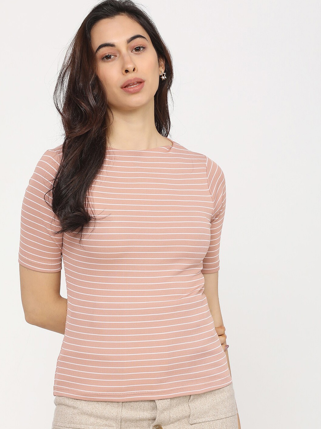 

Tokyo Talkies Pink Striped Regular Top