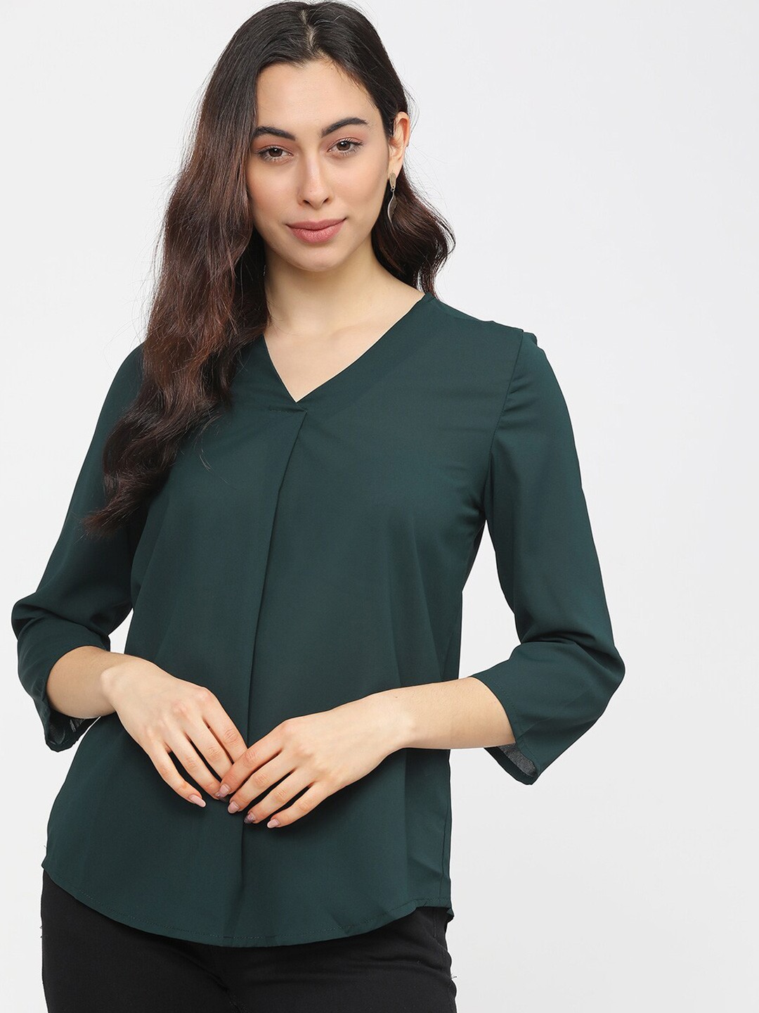 

Tokyo Talkies Green Solid A-Line Top