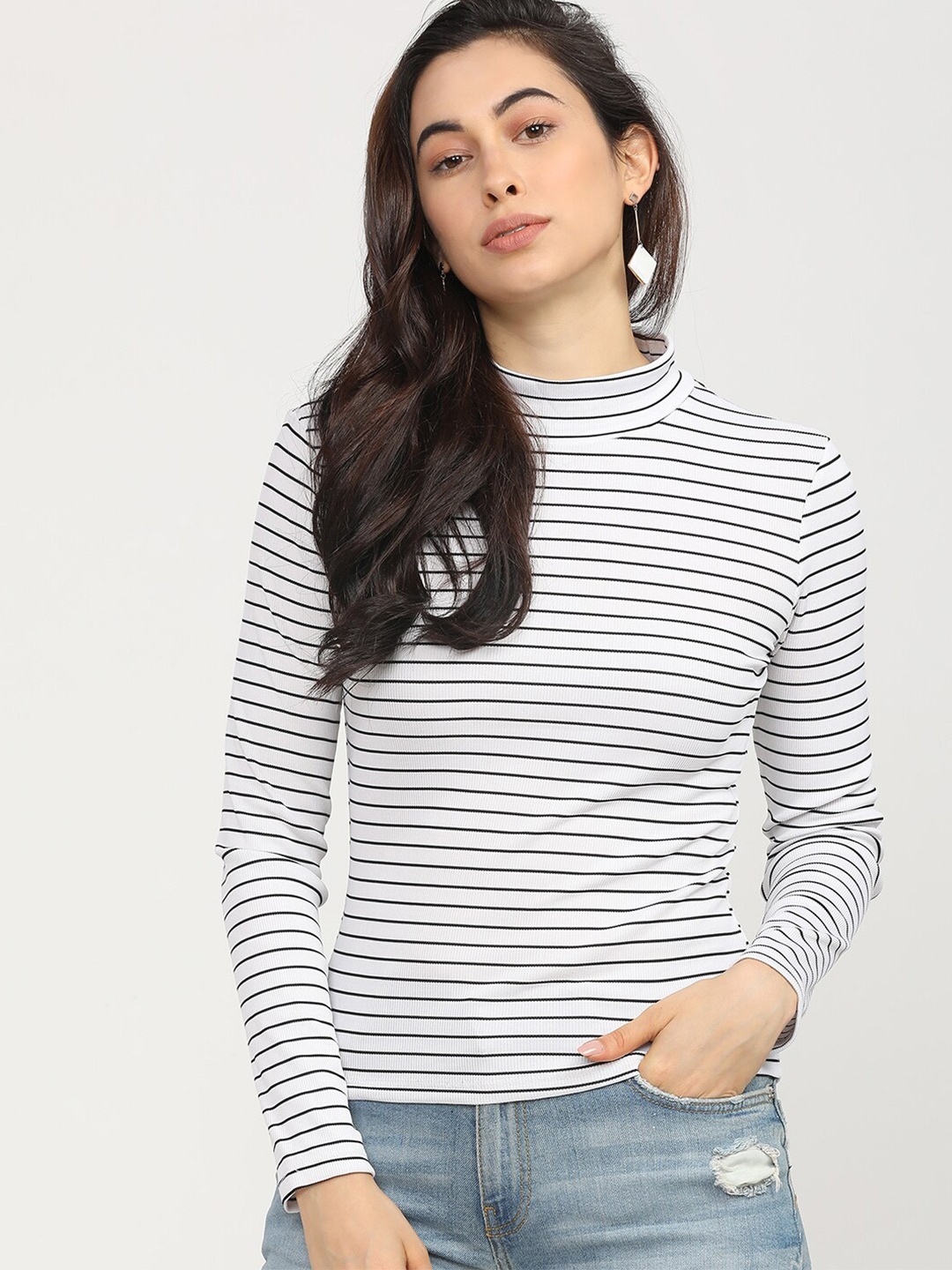 

Tokyo Talkies White Striped Regular Top