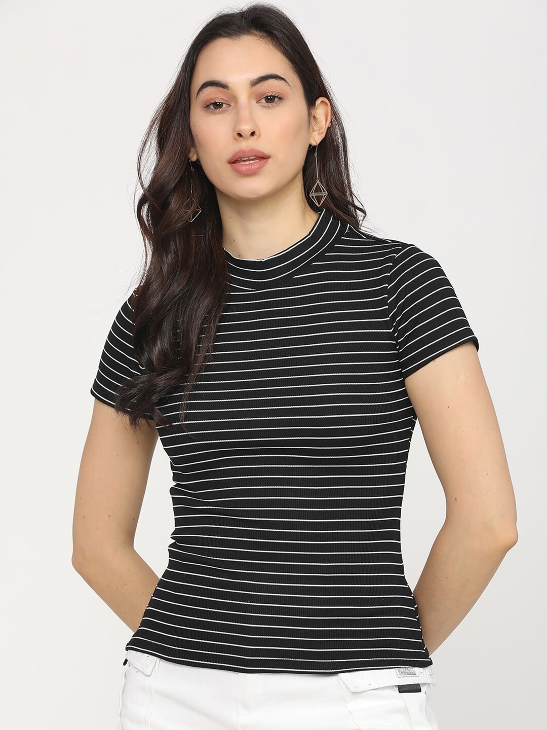 

Tokyo Talkies Black & White Striped Regular Top