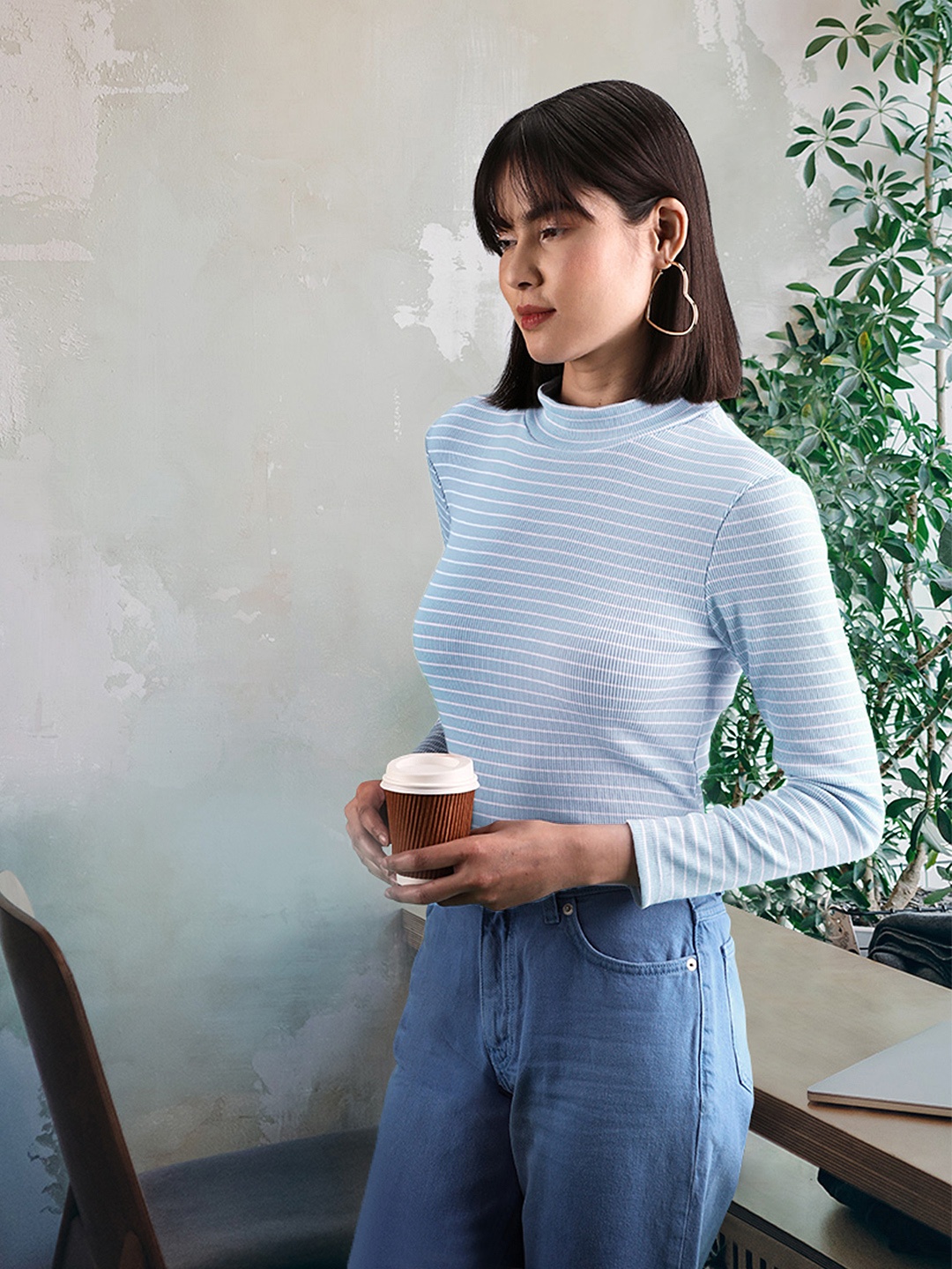 

Tokyo Talkies Blue Striped Regular Top
