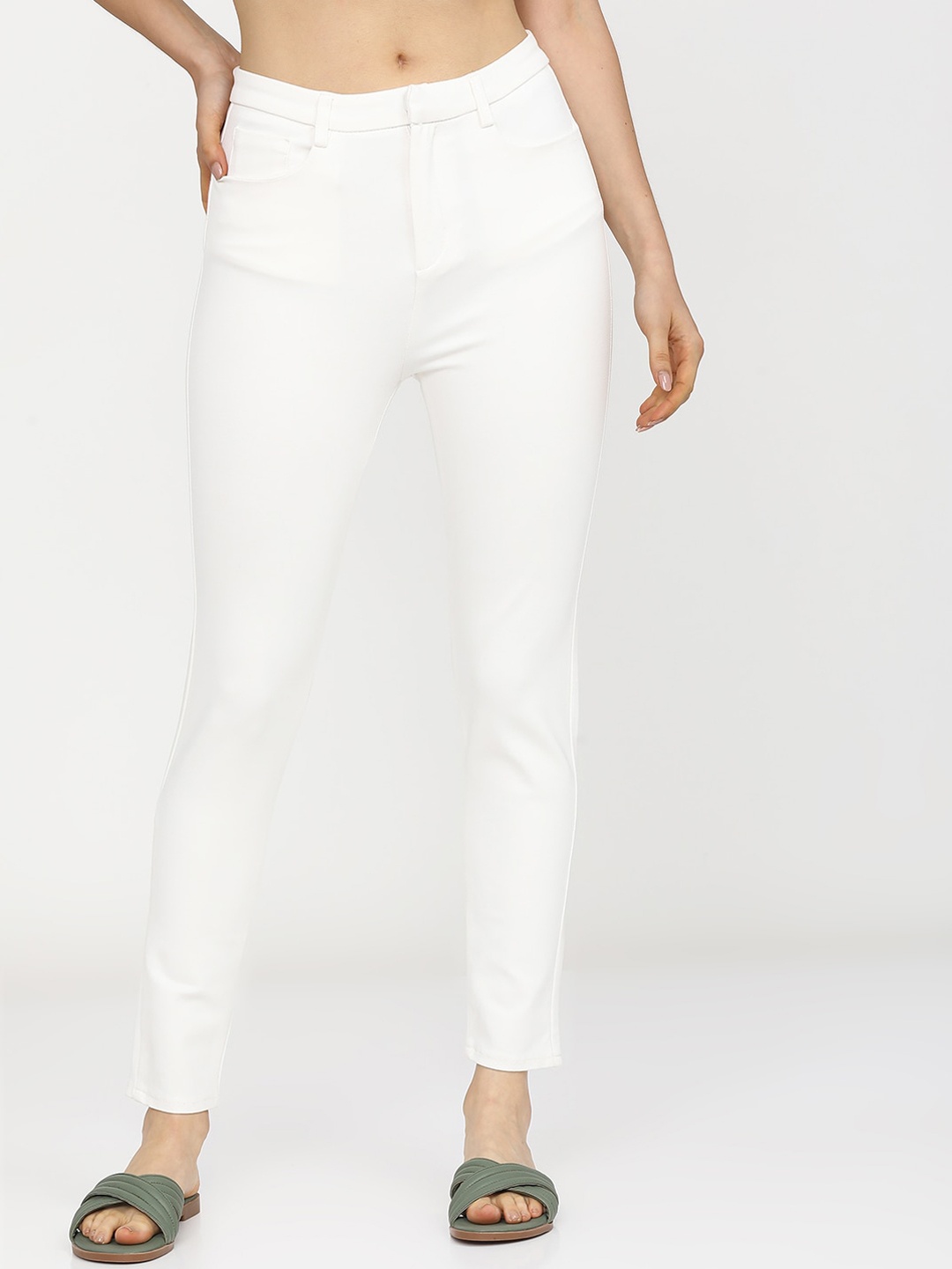 

Tokyo Talkies Women Off White Slim Fit Trousers