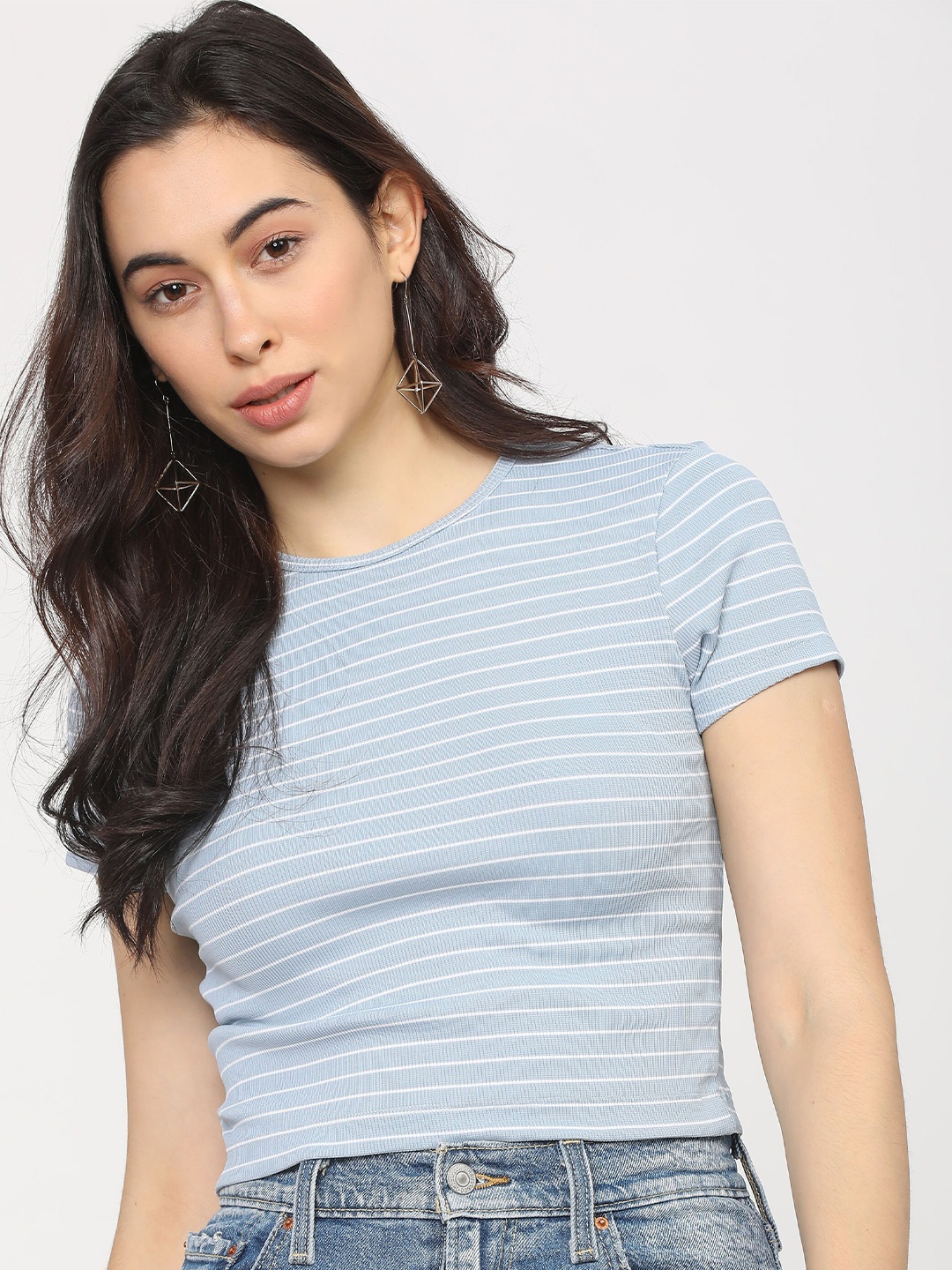 

Tokyo Talkies Blue Striped Regular Top