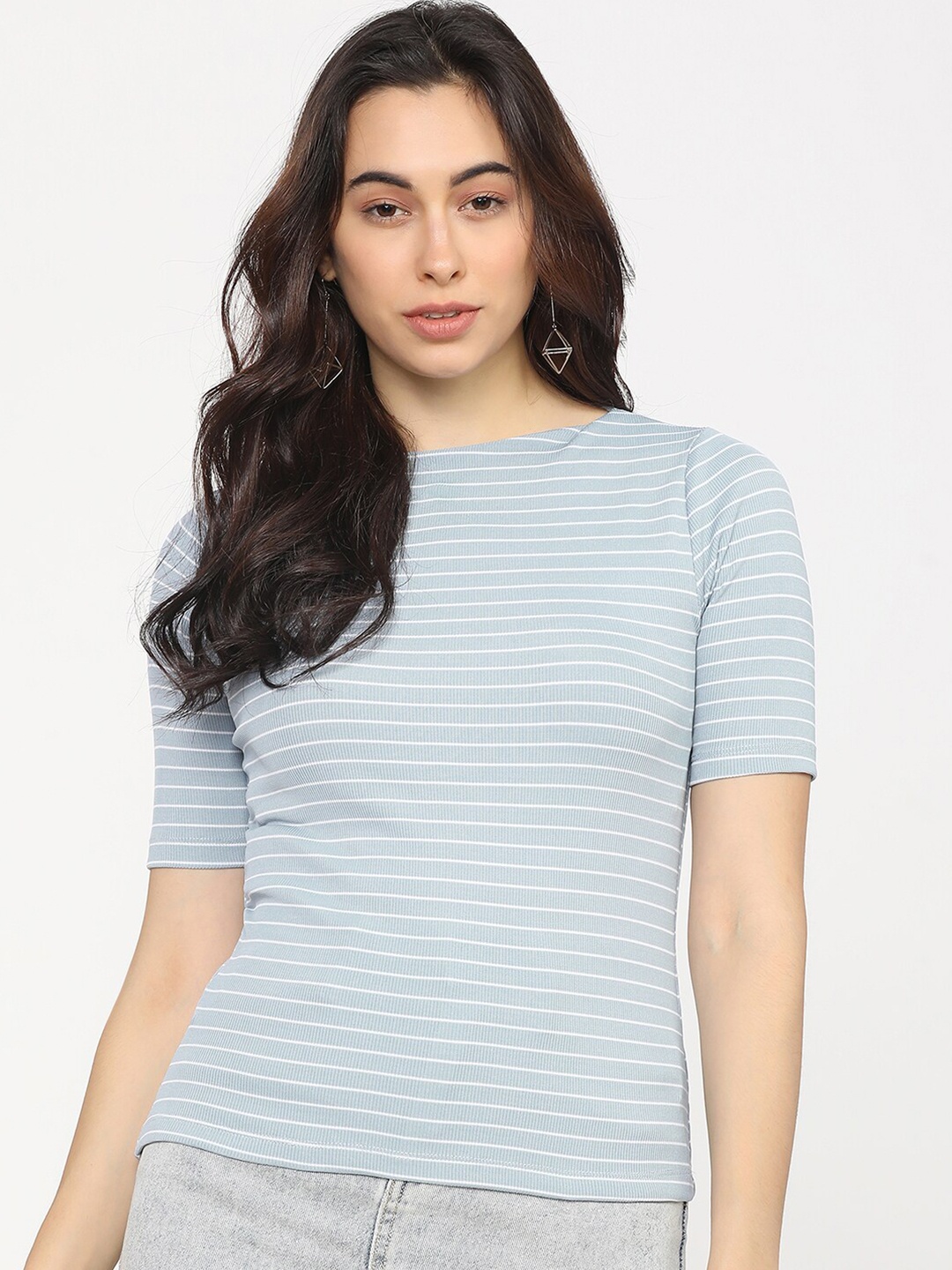 

Tokyo Talkies Blue Striped Regular Top