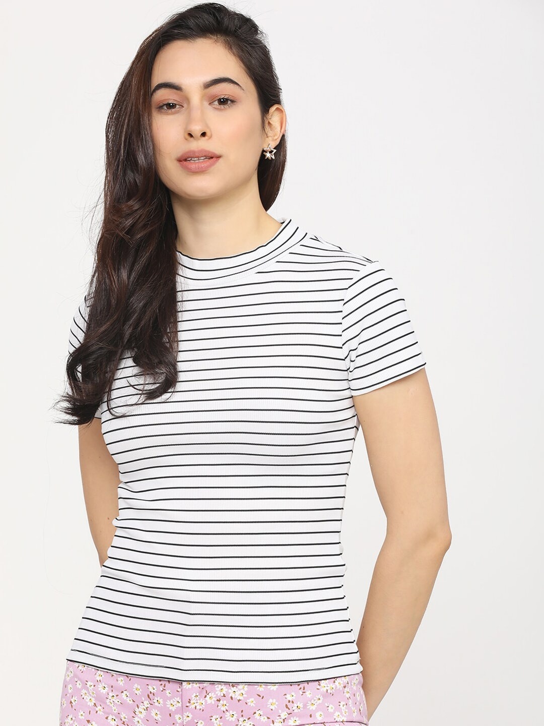 

Tokyo Talkies White Striped Regular Top