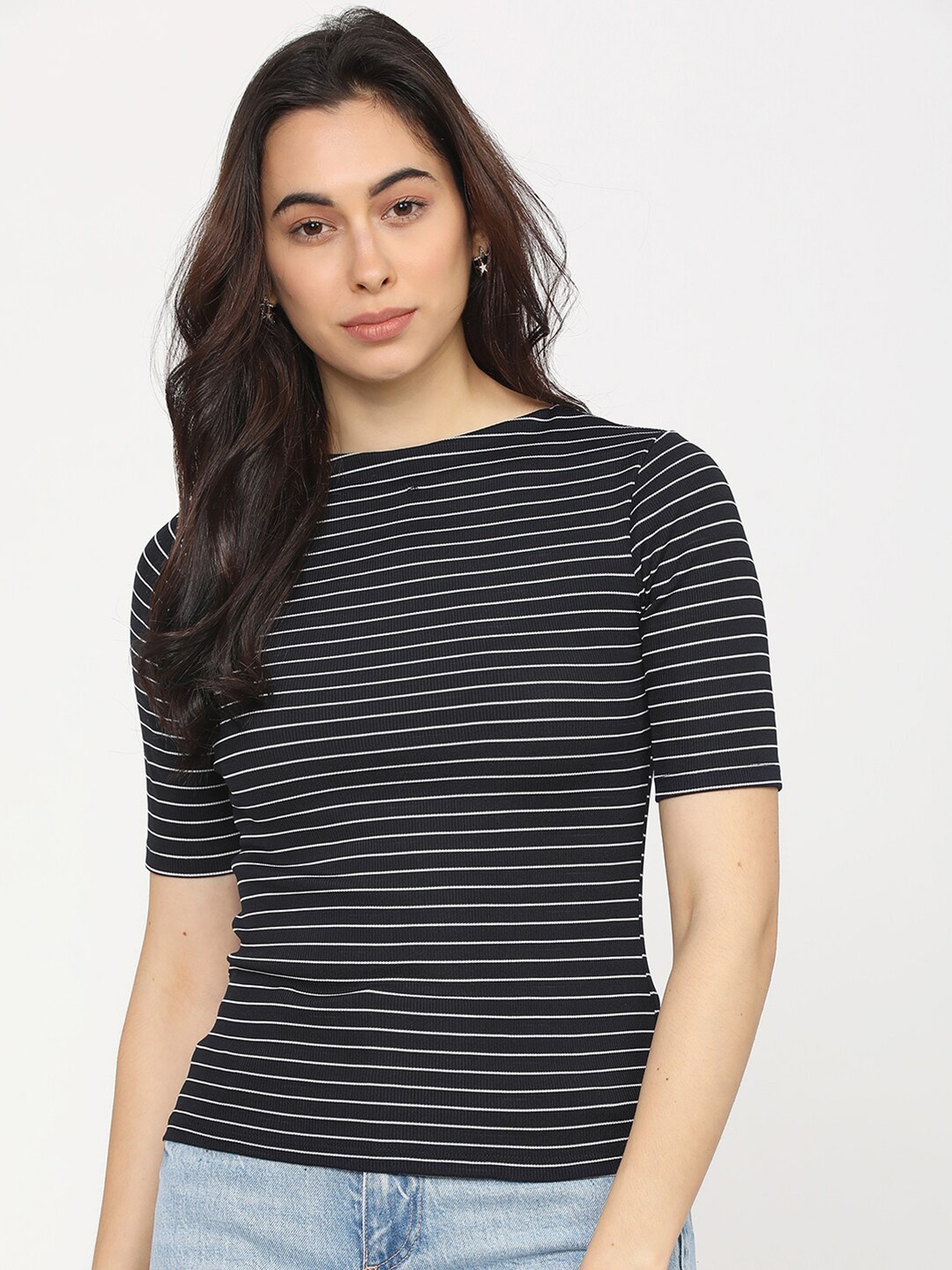 

Tokyo Talkies Navy Blue & White Striped Top