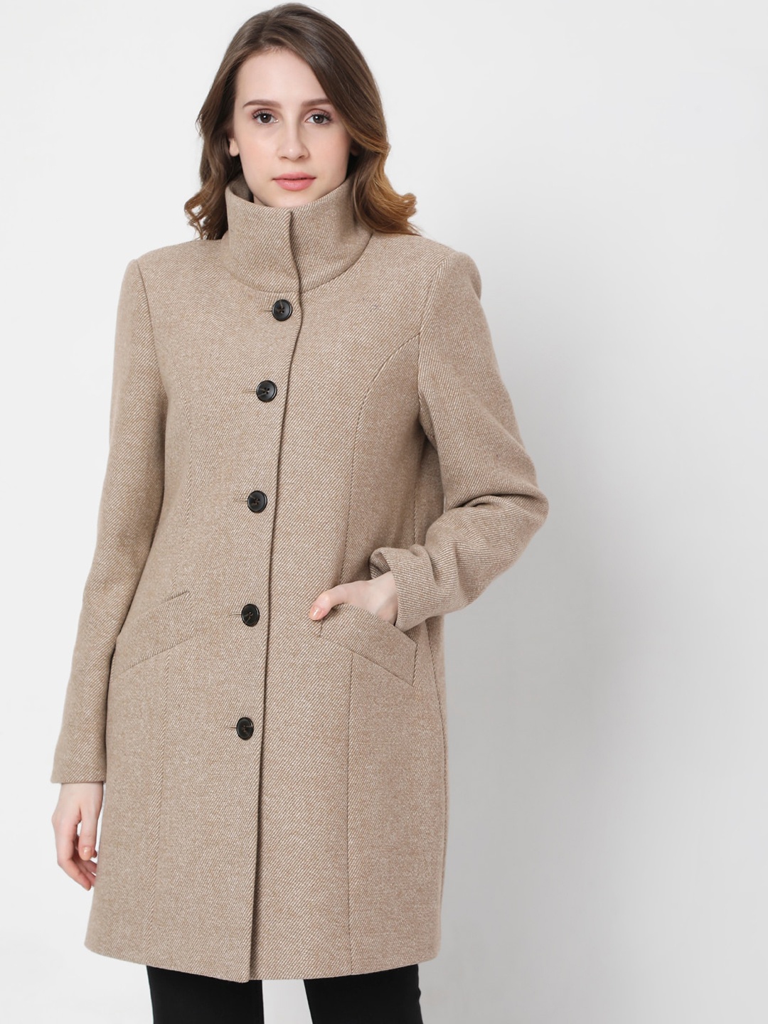 

Vero Moda Women Brown Self Design Long Line Jacket