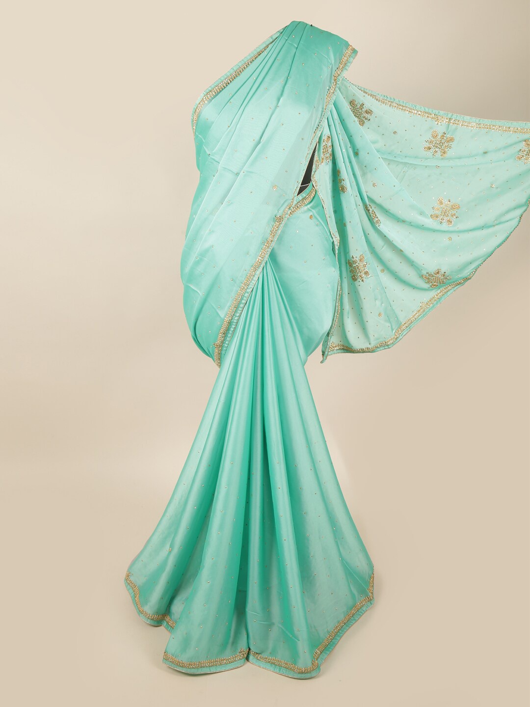 

Pothys Sea Green Embellished Beads and Stones Poly Georgette Saree