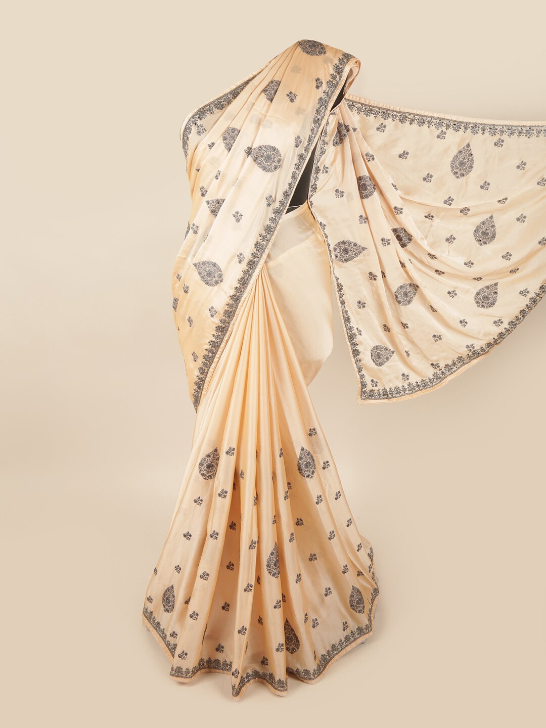 

Pothys Peach-Coloured & Grey Embellished Saree