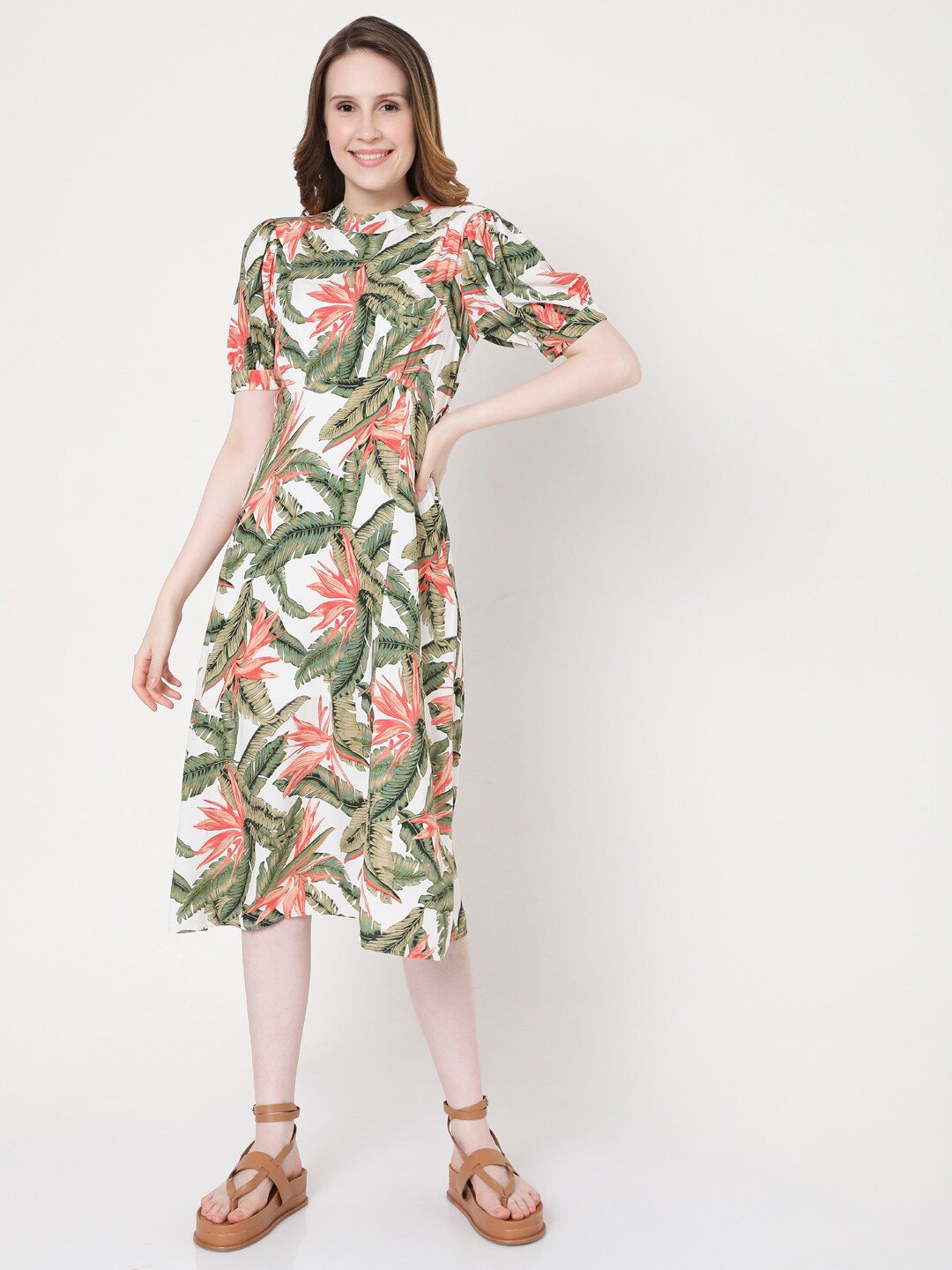 

Vero Moda White Tropical Shirt Midi Dress