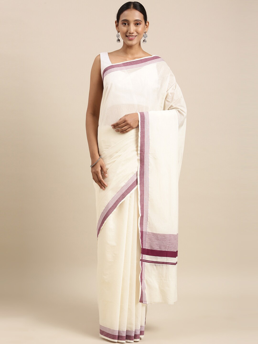 

The Chennai Silks Off White Woven Design Kerala Kasavu Saree