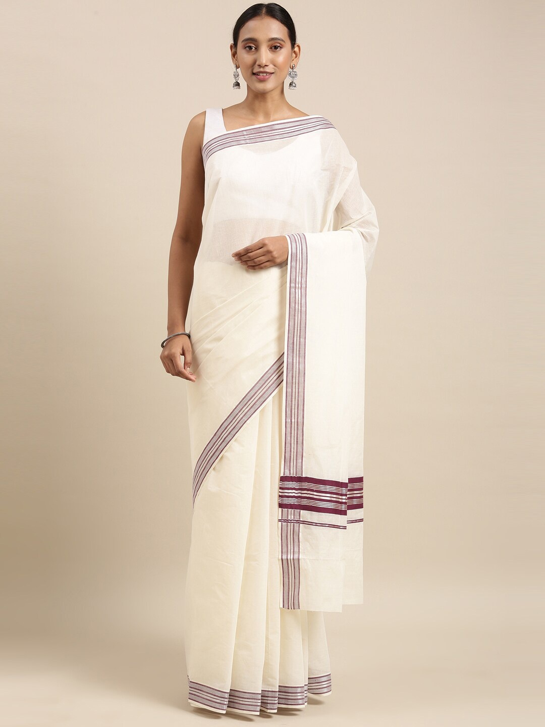 

The Chennai Silks Off White Woven Design Kerala Kasavu Saree