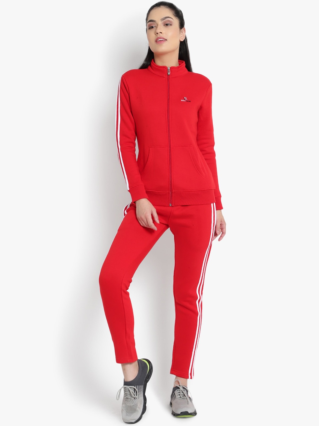 

Reich Color Women Red & White Striped Slim Fit Tracksuit