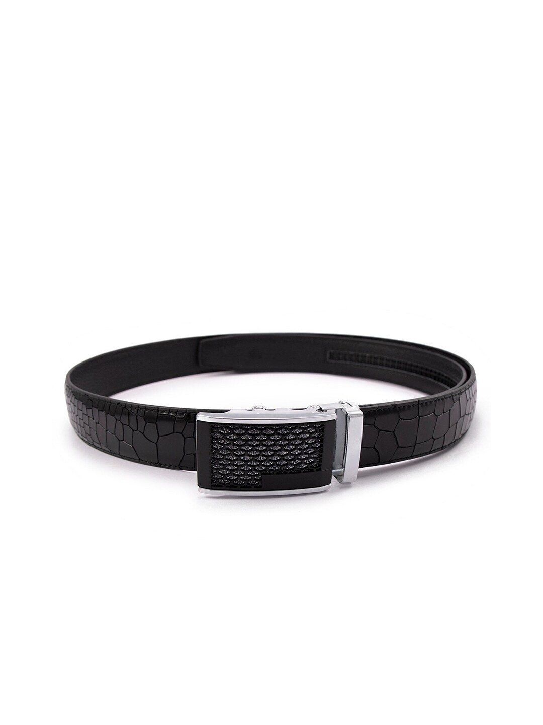 

BANGE Men Black Crocodile Textured Leather Formal Belt