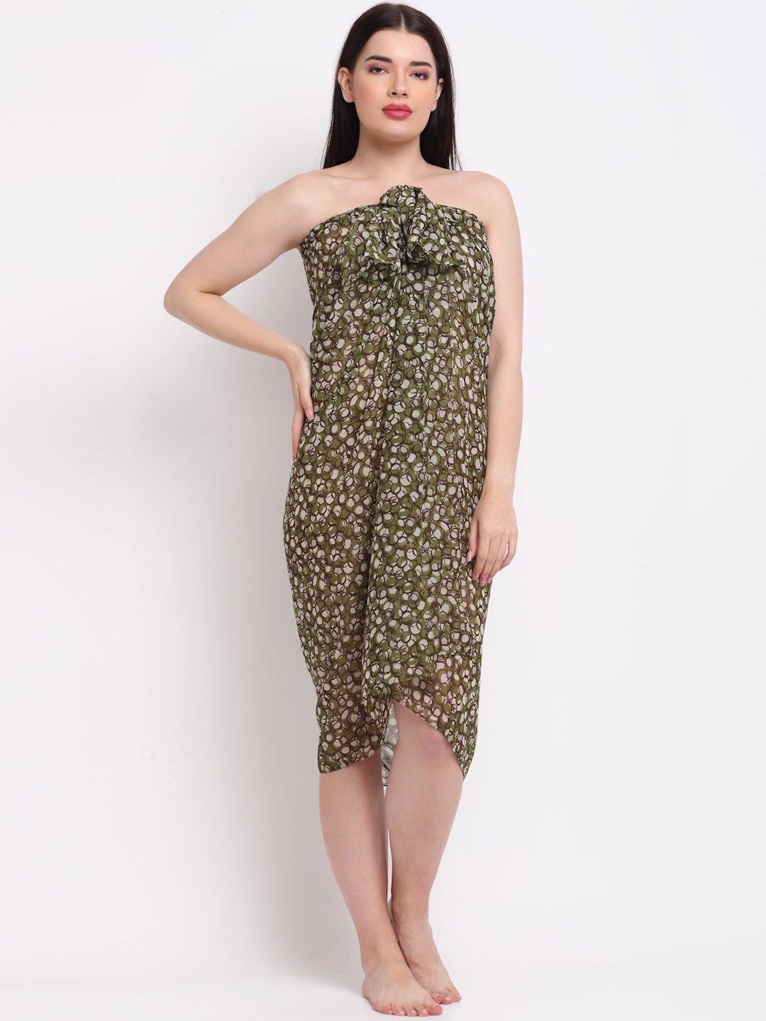 

EROTISSCH Women Green & Grey Printed Sarong Swimwear Cover up