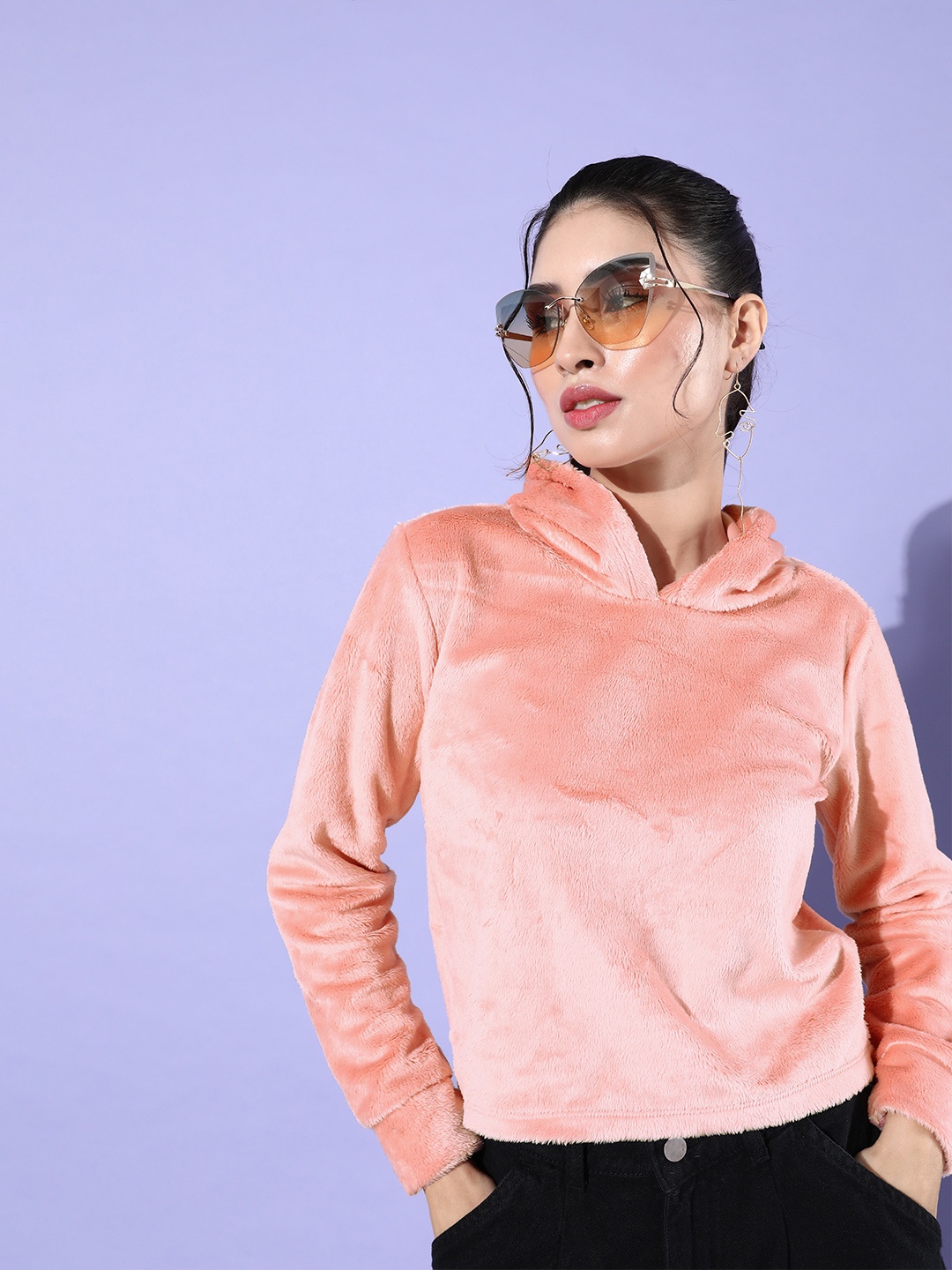 

Tokyo Talkies Women Pink Hooded Sweatshirt