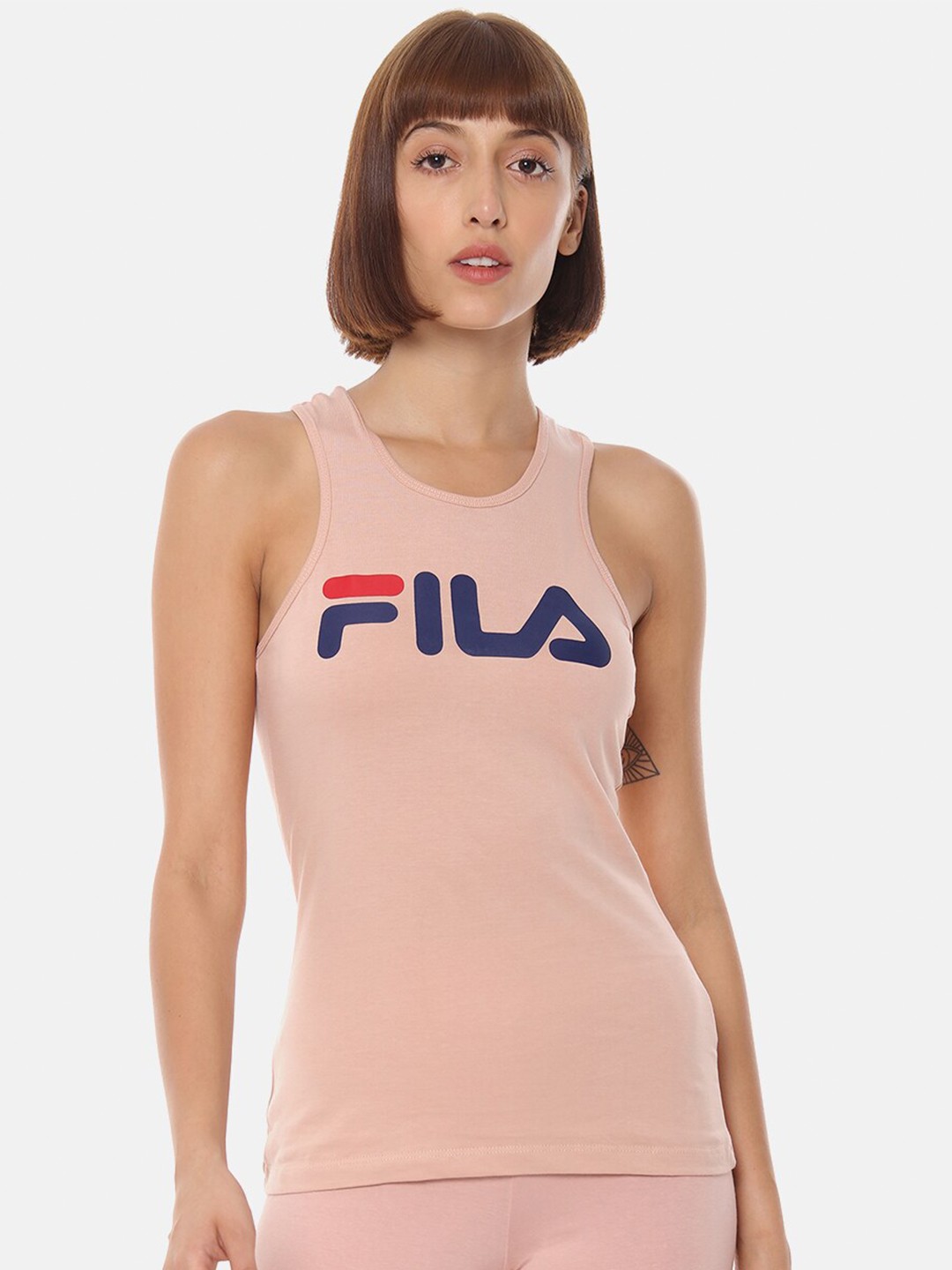 

FILA Women Pink Typography Printed Pockets T-shirt