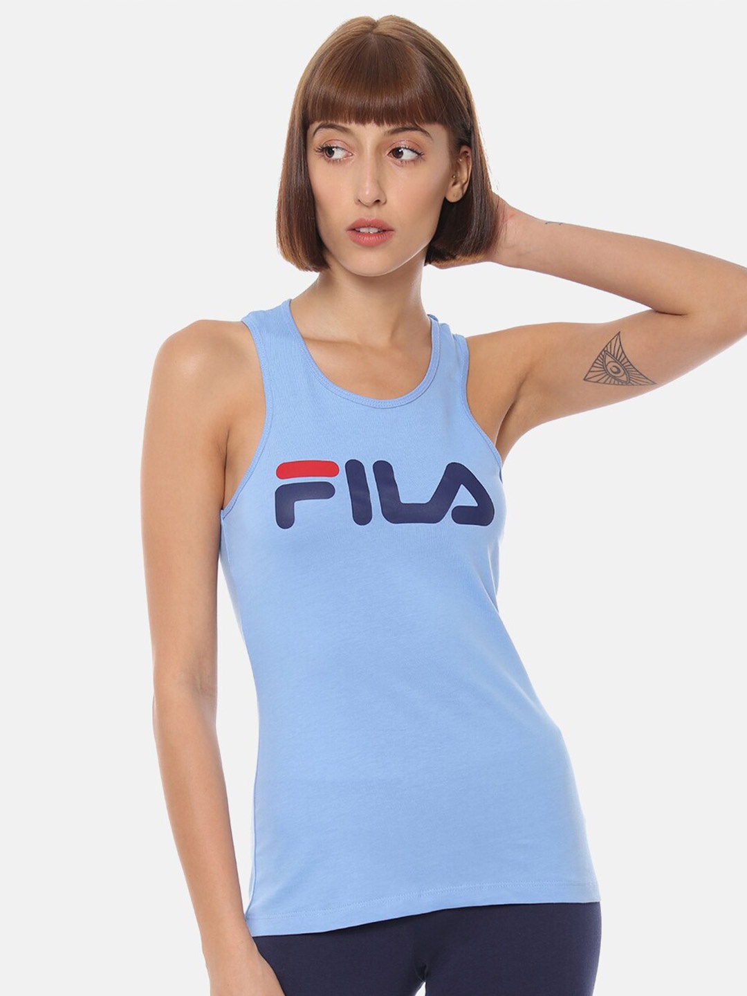 

FILA Women Blue Typography Pockets T-shirt