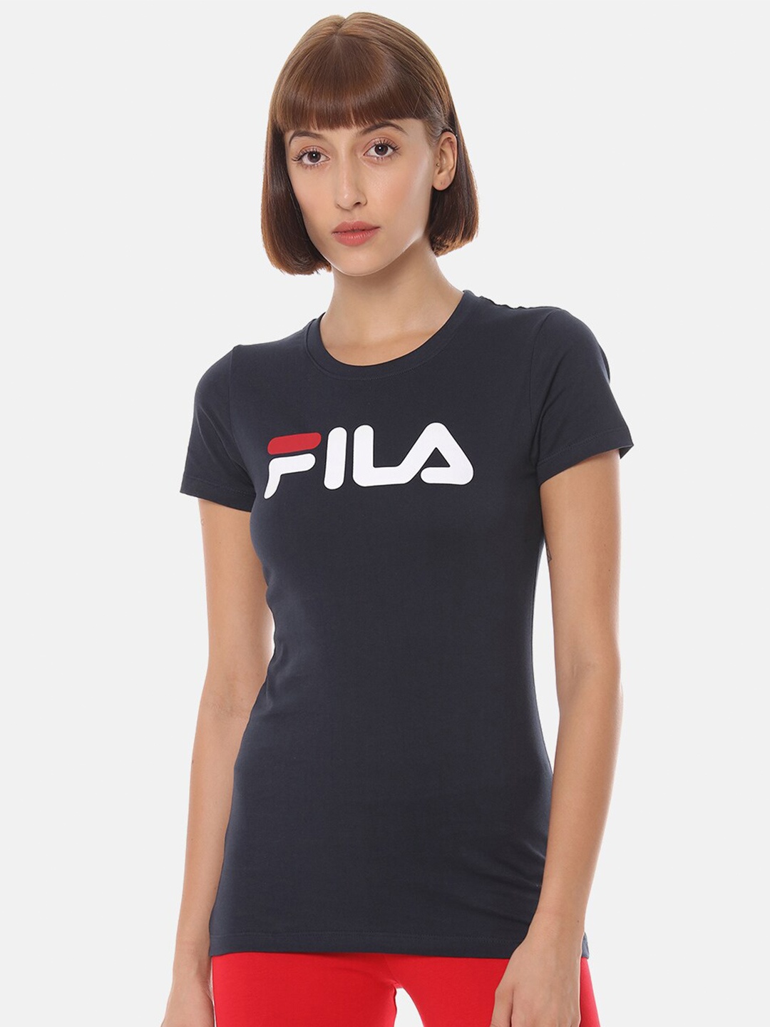 

FILA Women Black Typography Printed Applique T-shirt