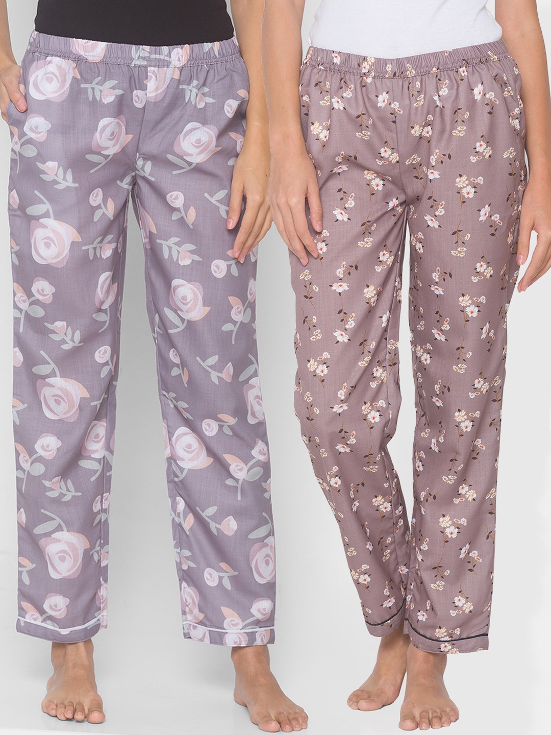 

FashionRack Pack of 2 Brown & Purple Floral Printed Lounge Pants