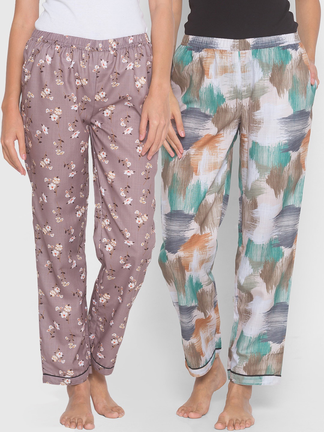 

FashionRack Pack of 2 Brown & Beige Printed Lounge Pants