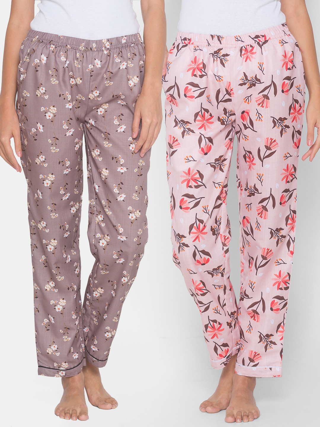 

FashionRack Women Mauve & Pink Set Of 2 Printed Lounge Pants