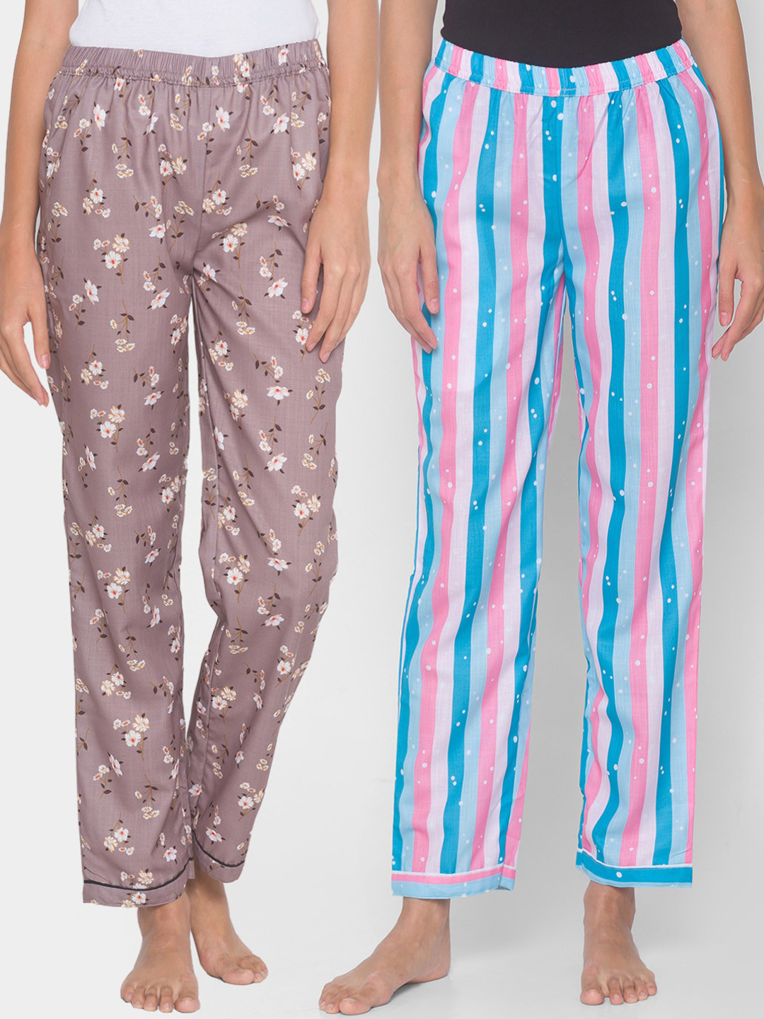 

FashionRack Women Brown & Grey Pack of 2 Printed Cotton Lounge Pants