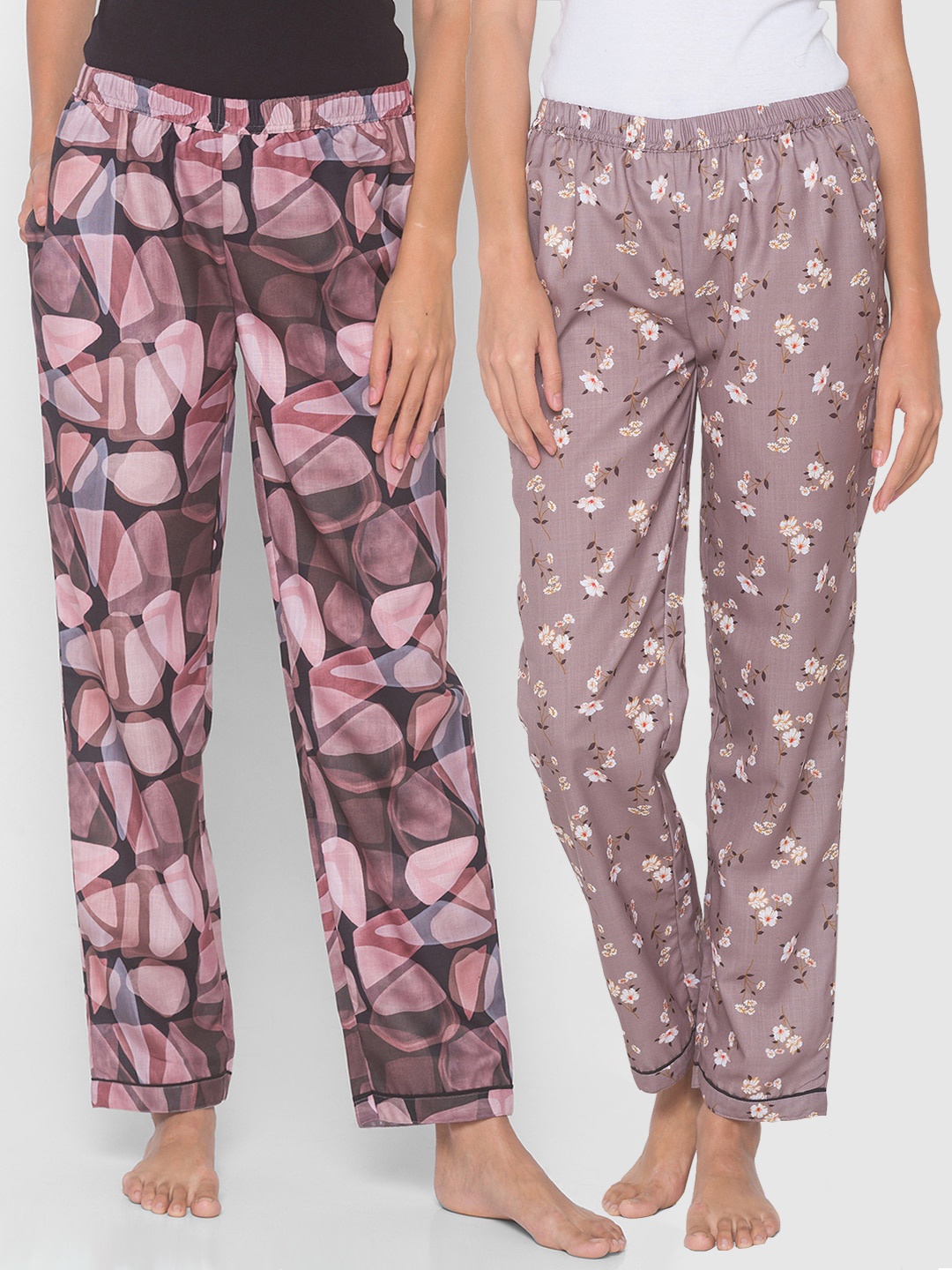 

FashionRack Women Pink & Mauve Set Of 2 Printed Lounge Pants