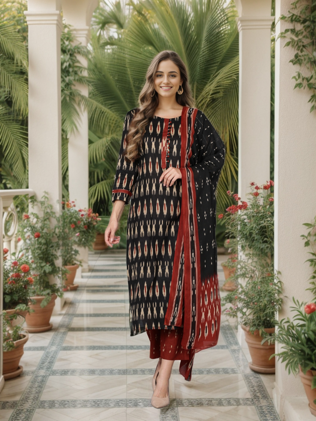 

AHIKA Women Ethnic Motifs Printed Kurta with Trousers & With Dupatta, Black