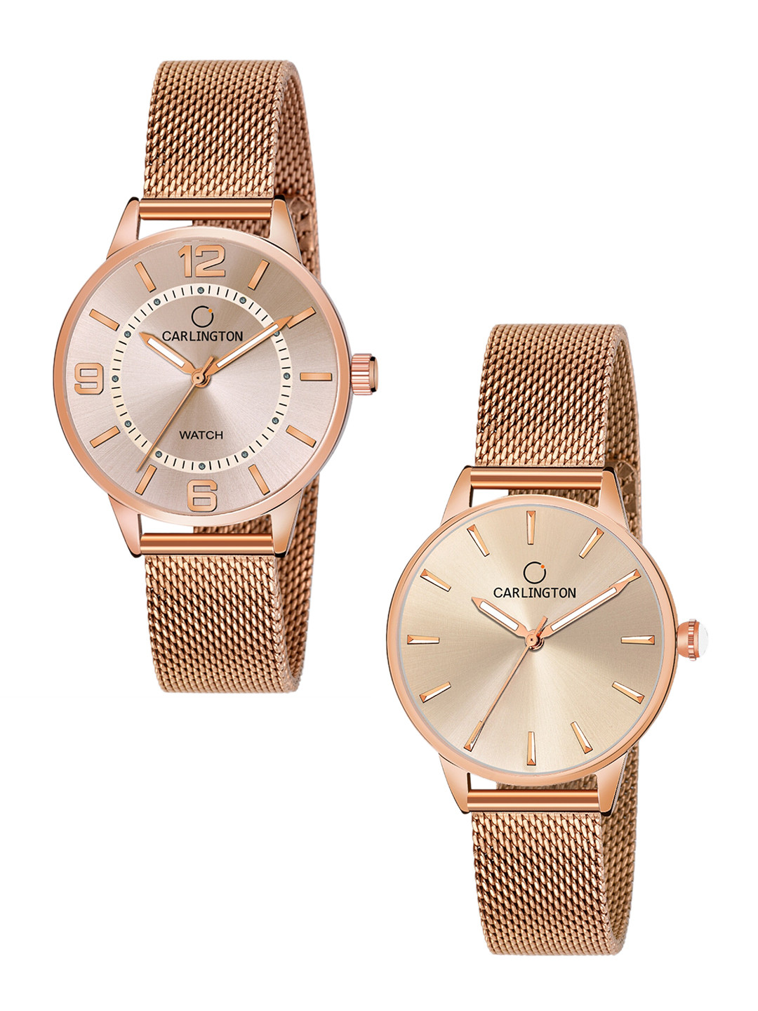 

CARLINGTON Women Set Of 2 Bracelet Style Straps Analogue Watch CT2002 RoseGold, Rose gold