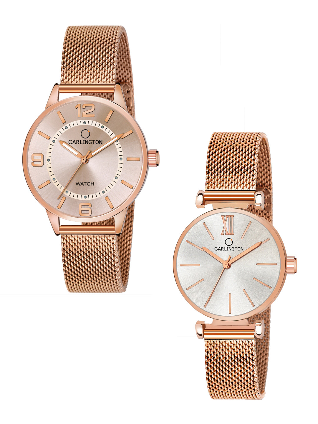 

CARLINGTON Women Set Of 2 Multicoloured Dial & Stainless Steel Bracelet Straps Analogue Watch CT2002 RoseGold-CT2016 RoseWhite, Multi
