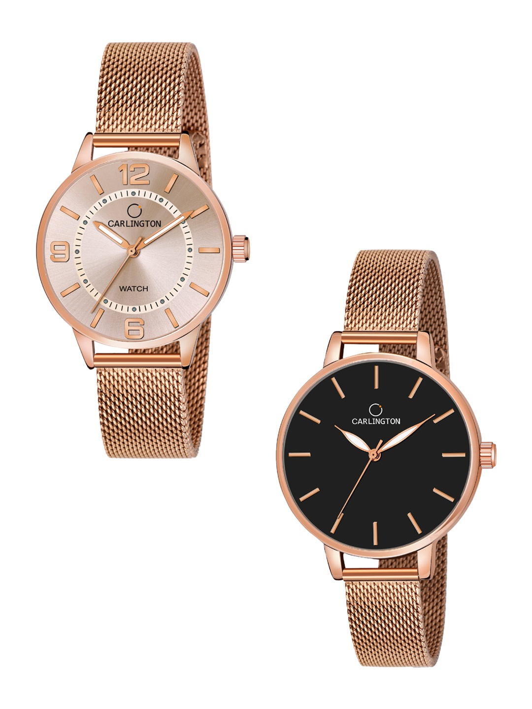

CARLINGTON Women Set Of 2 Bracelet Style Straps Analogue Watch CT2002 CT2014, Multi
