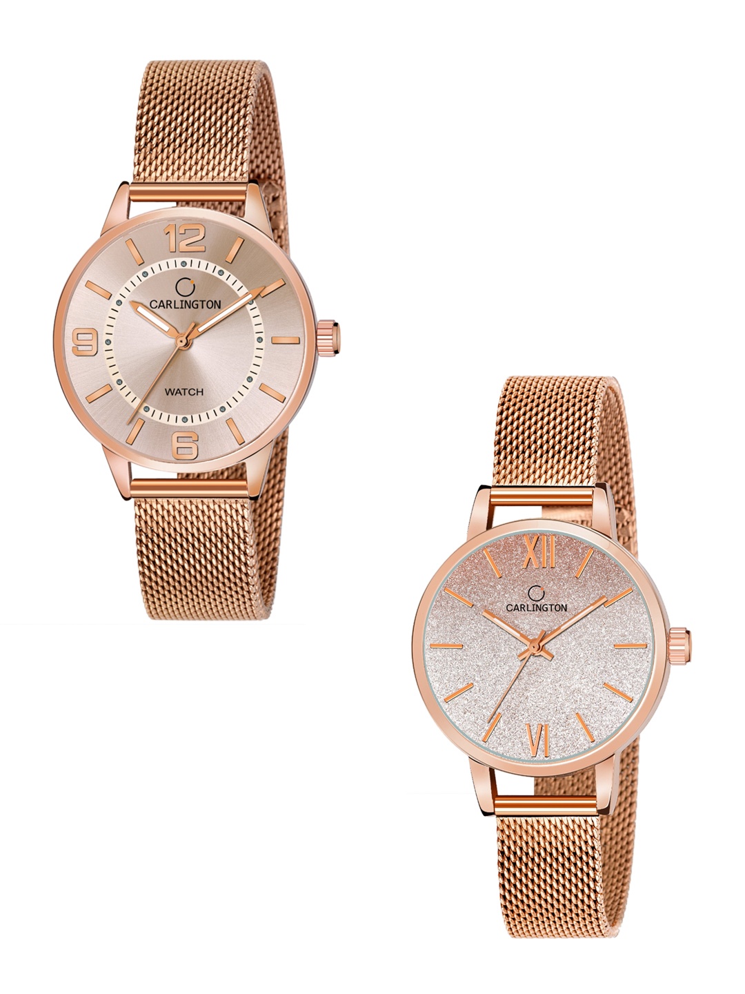 

CARLINGTON Women Set of 2 Rose Gold-Toned Dial & Straps Analogue Watches CT2002
