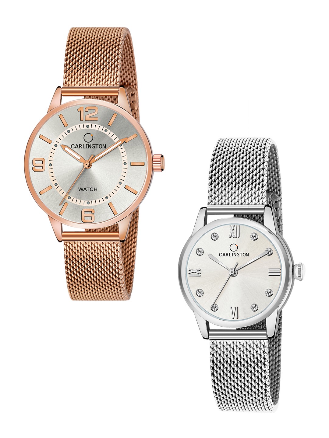 

CARLINGTON Women Set Of 2 Bracelet Style Straps Analogue Watch CT2002 CT2005, Multi