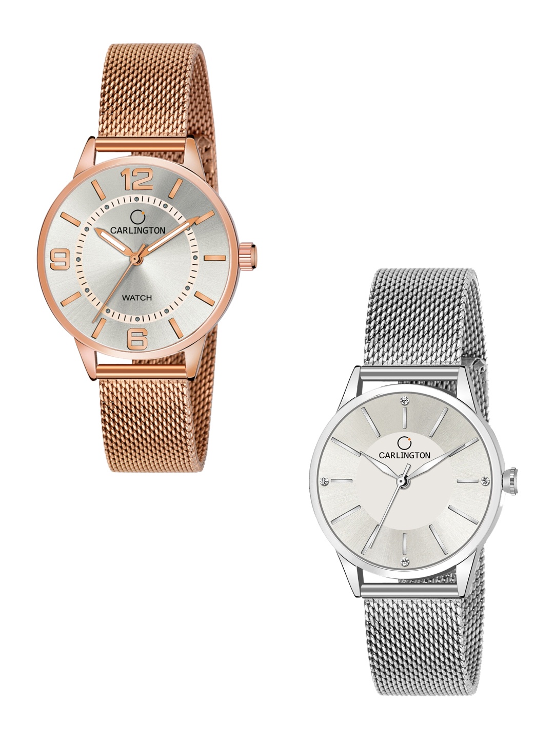 

CARLINGTON Women Set Of 2 Multicoloured Dial & Stainless Steel Bracelet Straps Analogue Watch CT2002 RoseWhite-CT2004 Silver, Multi
