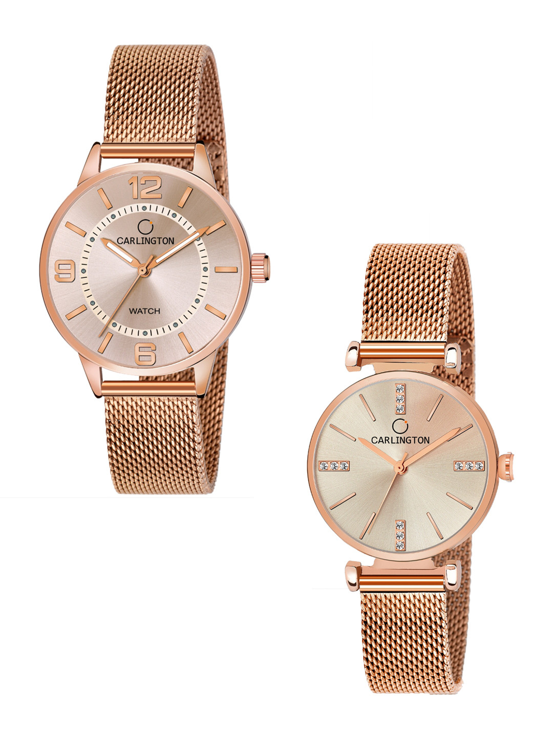 

CARLINGTON Women Set of 2 Rose Gold-Toned Dial & Straps Analogue Watches CT2002