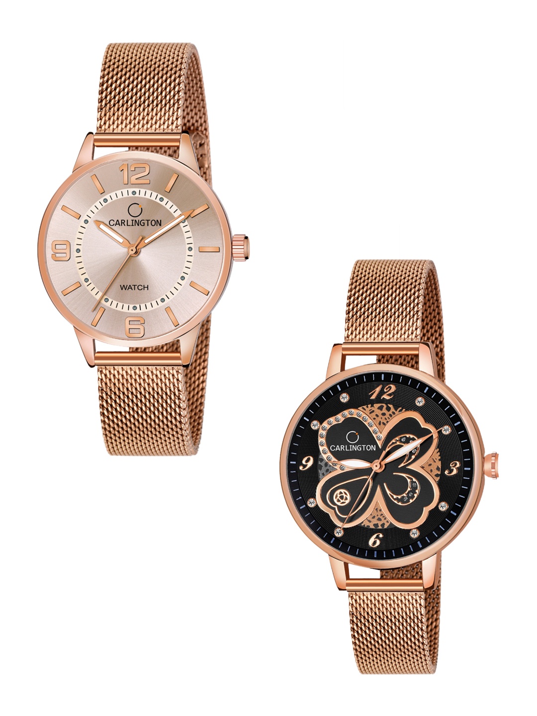 

CARLINGTON Women Set Of 2 Bracelet Style Straps Analogue Watch CT2002 CT2019, Multi