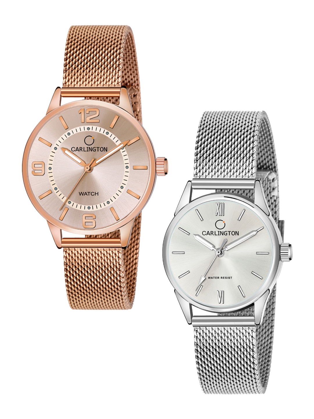 

CARLINGTON Women Set of 2 Dial & Stainless Steel Straps Analogue Watches CT2002 CT2008, Rose gold