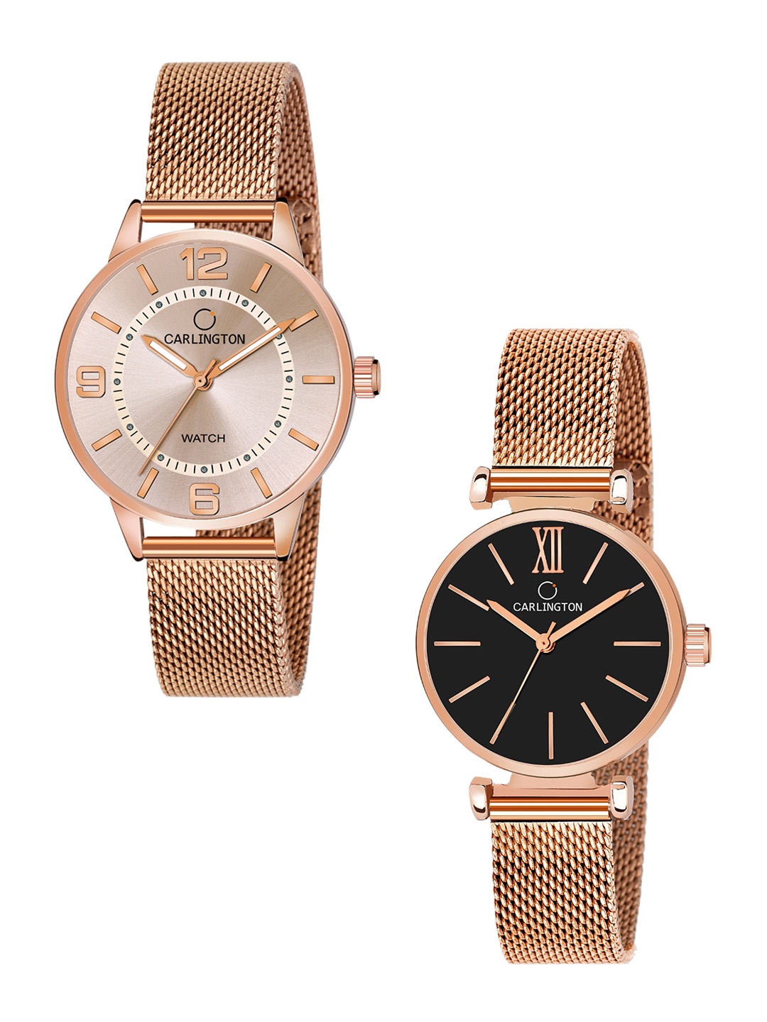 

CARLINGTON Women Set of 2 Dial & Stainless Steel Straps Analogue Watches CT2002 CT2016, Rose gold