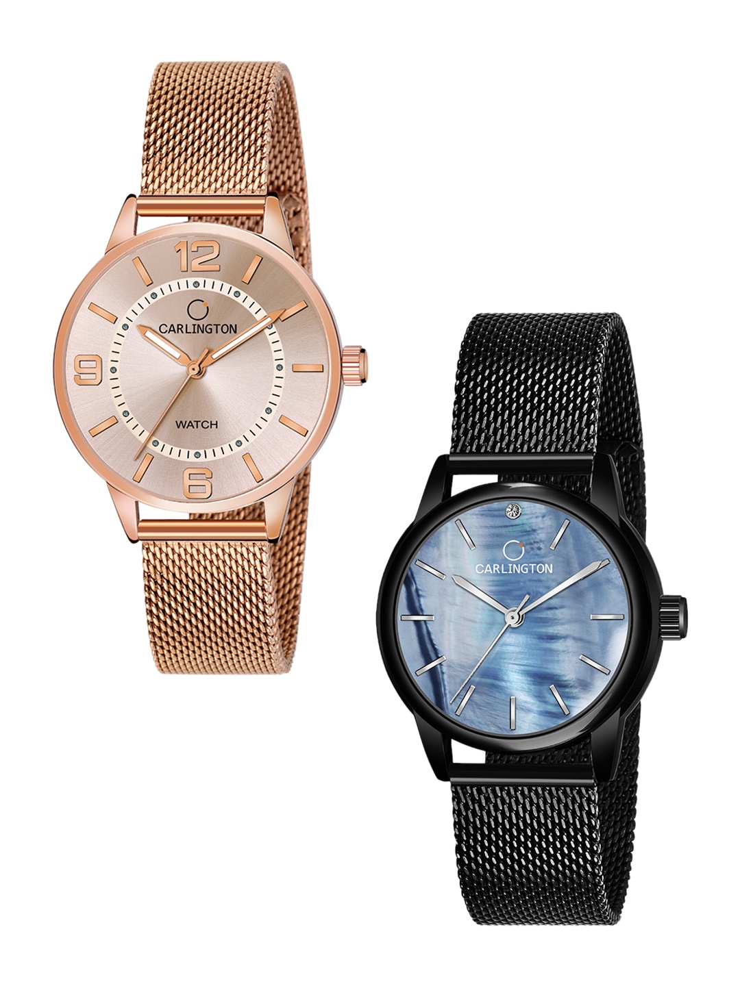 

CARLINGTON Women Set Of 2 Bracelet Style Straps Analogue Watch CT2002 CT2010, Multi