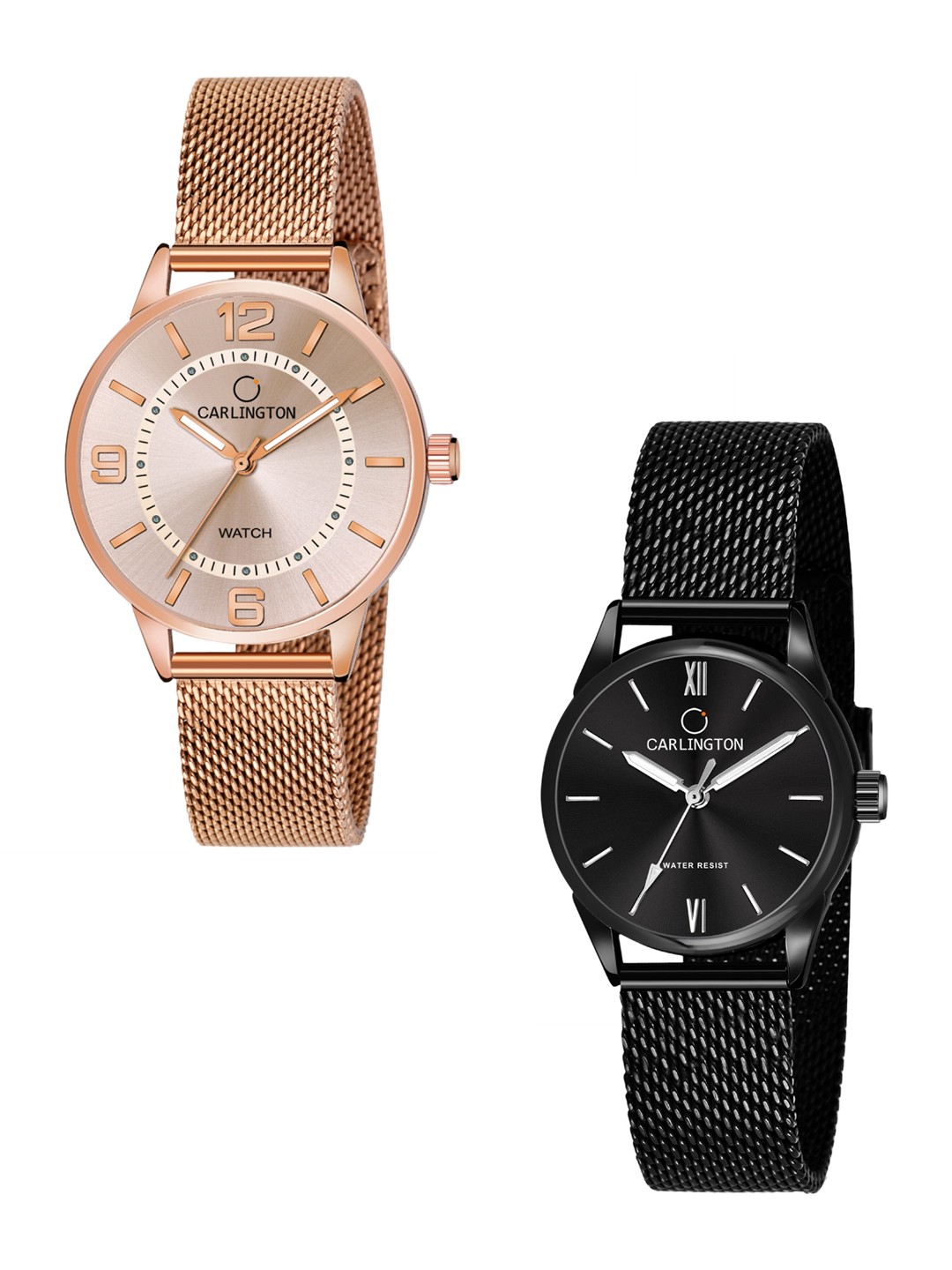 

CARLINGTON Women Set Of 2 Bracelet Style Straps Analogue Watch CT2002 RoseGold, Rose gold
