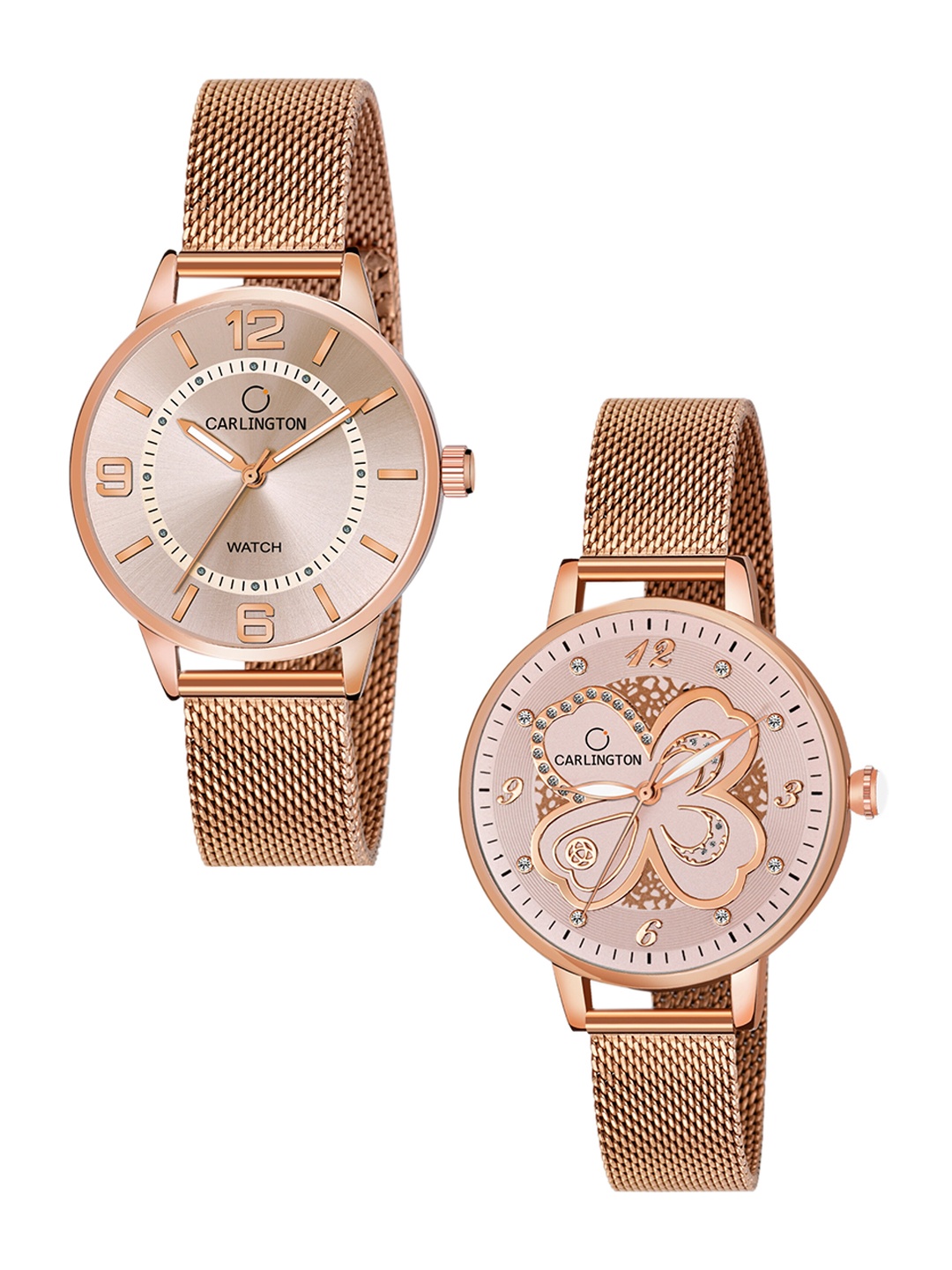 

CARLINGTON Women Set Of 2 Bracelet Style Straps Analogue Watch CT2002 RoseGold, Rose gold